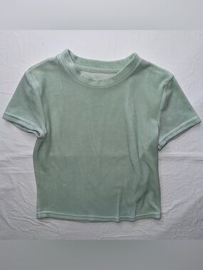 Soft Mint Velour Crop Tee